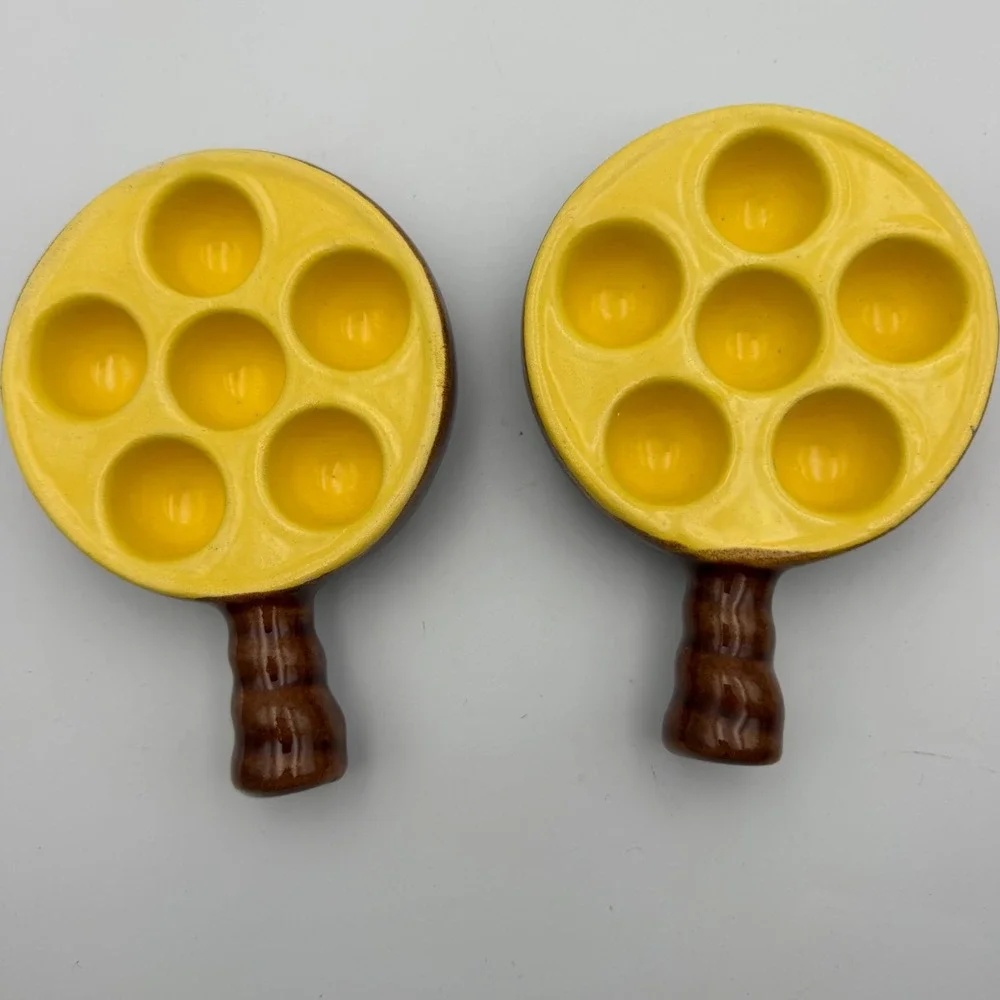 Vintage Modèle Déposé French Ceramic Escargot Snail Dishes Set of 2 Yellow Brown